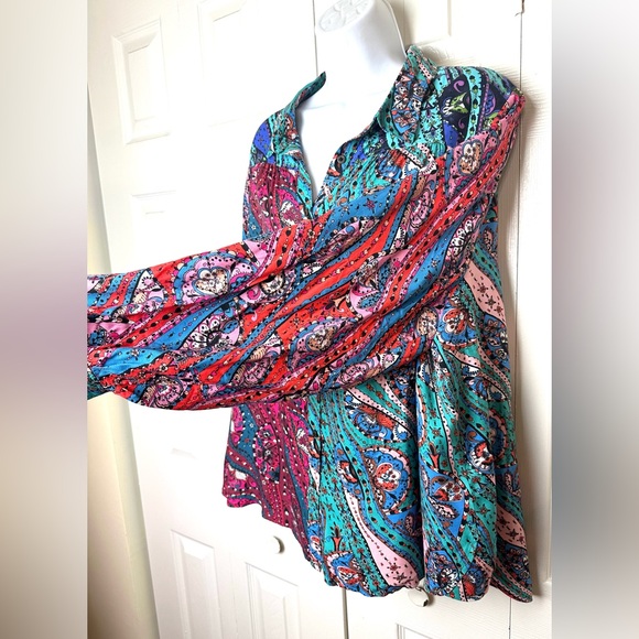 New Anthro MAEVE The Paz Blouse Patchwork Paisley Shirt Top Colorful Floral Pink - Picture 7 of 16